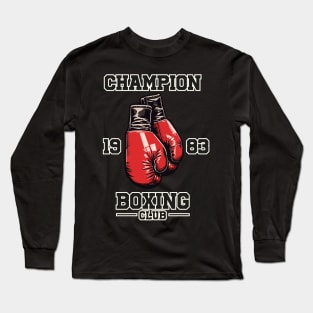 Vintage Boxing Gloves with Champion Boxing Club Text Long Sleeve T-Shirt